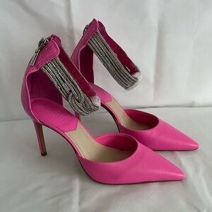 Schutz. Pink Stiletto Heels with Silver Accents. Size 7.